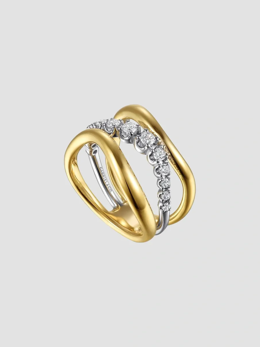 Gabriel & Co Women's Two-Tone 14K Gold & 0.35 TCW Diamond Wavy Triple-Band Ring | Thumbnail 3 Gabriel & Co Women's Two-Tone 14K Gold & 0.35 TCW Diamond Wavy Triple-Band Ring | Thumbnail 3