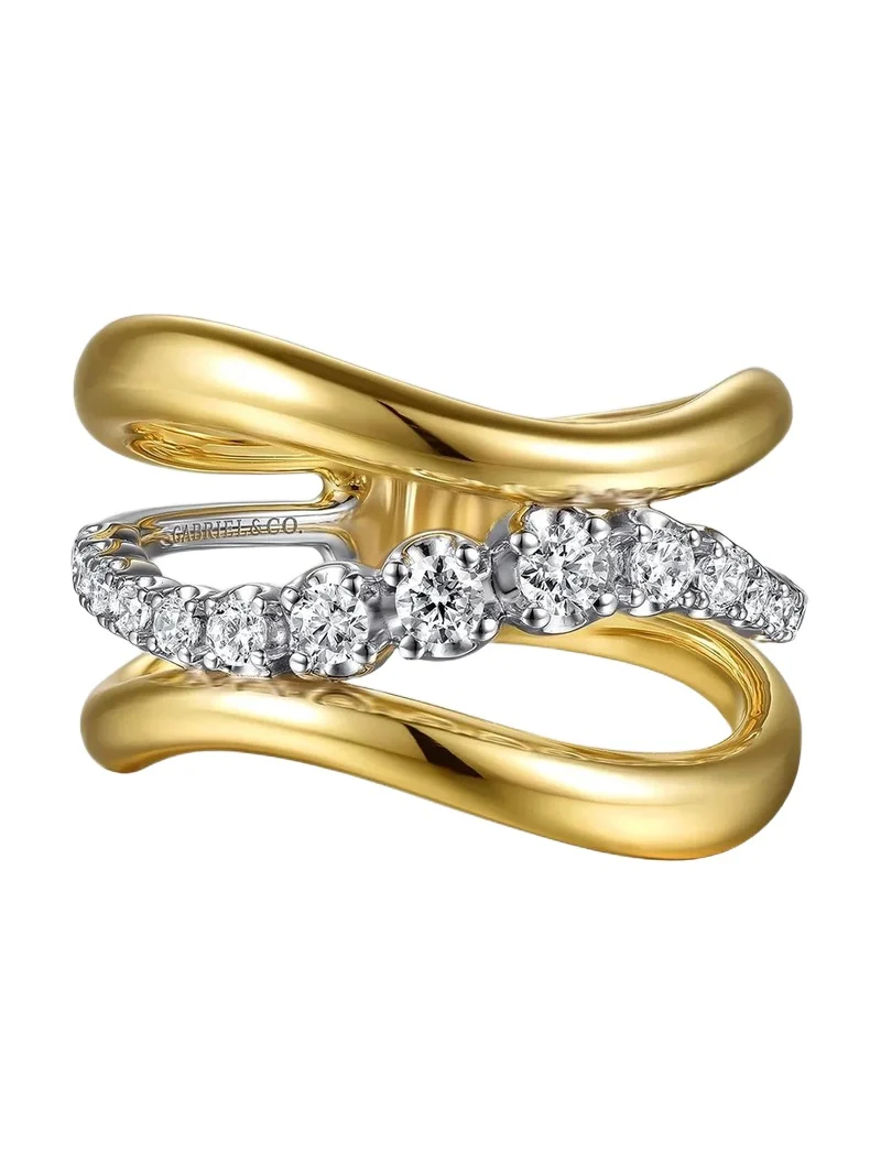 Women's Two-Tone 14K Gold & 0.35 TCW Diamond Wavy Triple-Band Ring Women's Two-Tone 14K Gold & 0.35 TCW Diamond Wavy Triple-Band Ring