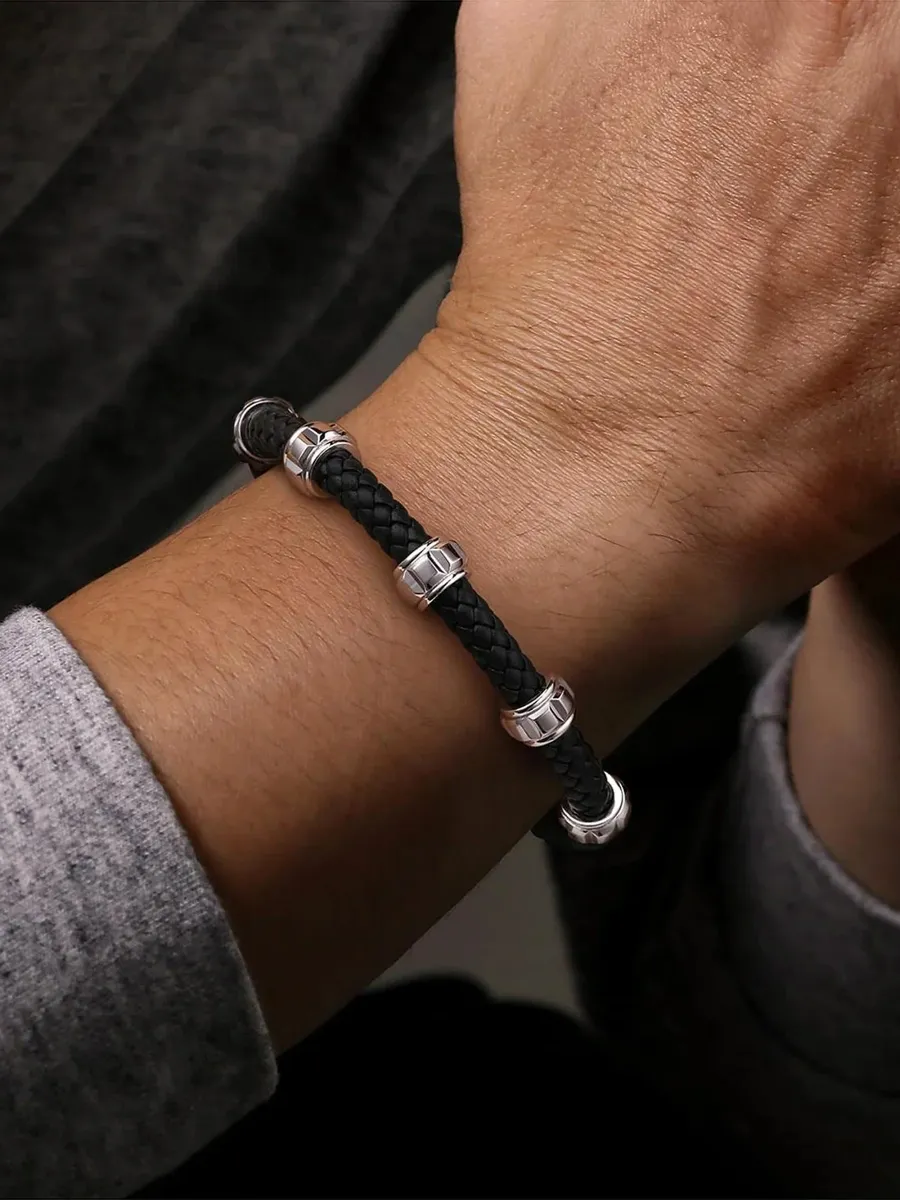 Gabriel & Co Men's Geo Braided Leather & Sterling Silver Bracelet | Thumbnail 2 Gabriel & Co Men's Geo Braided Leather & Sterling Silver Bracelet | Thumbnail 2