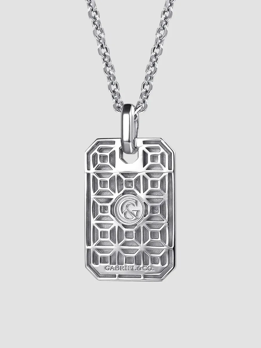 Gabriel & Co Men's Geo Sterling Silver & 14K Yellow Gold Cross Dog Tag Pendant Necklace | Thumbnail 4