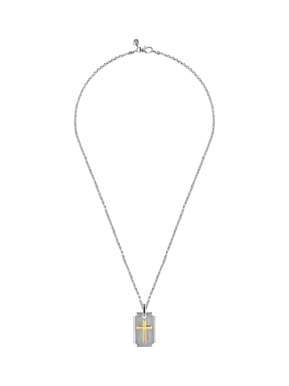 Gabriel & Co Men's Geo Sterling Silver & 14K Yellow Gold Cross Dog Tag Pendant Necklace