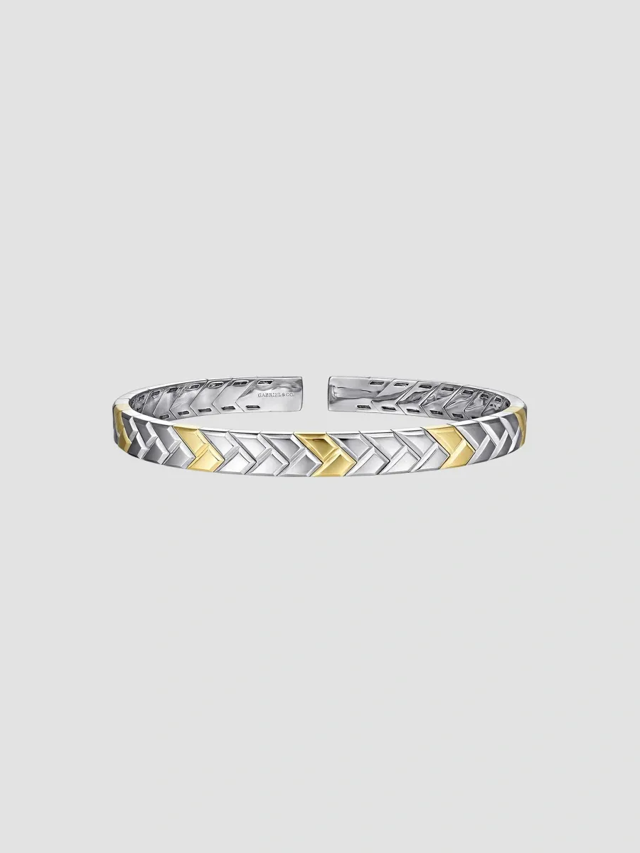 Gabriel & Co Men's Heritage Weave Sterling Silver & 14K Yellow Gold Herringbone Cuff | Thumbnail 3 Gabriel & Co Men's Heritage Weave Sterling Silver & 14K Yellow Gold Herringbone Cuff | Thumbnail 3