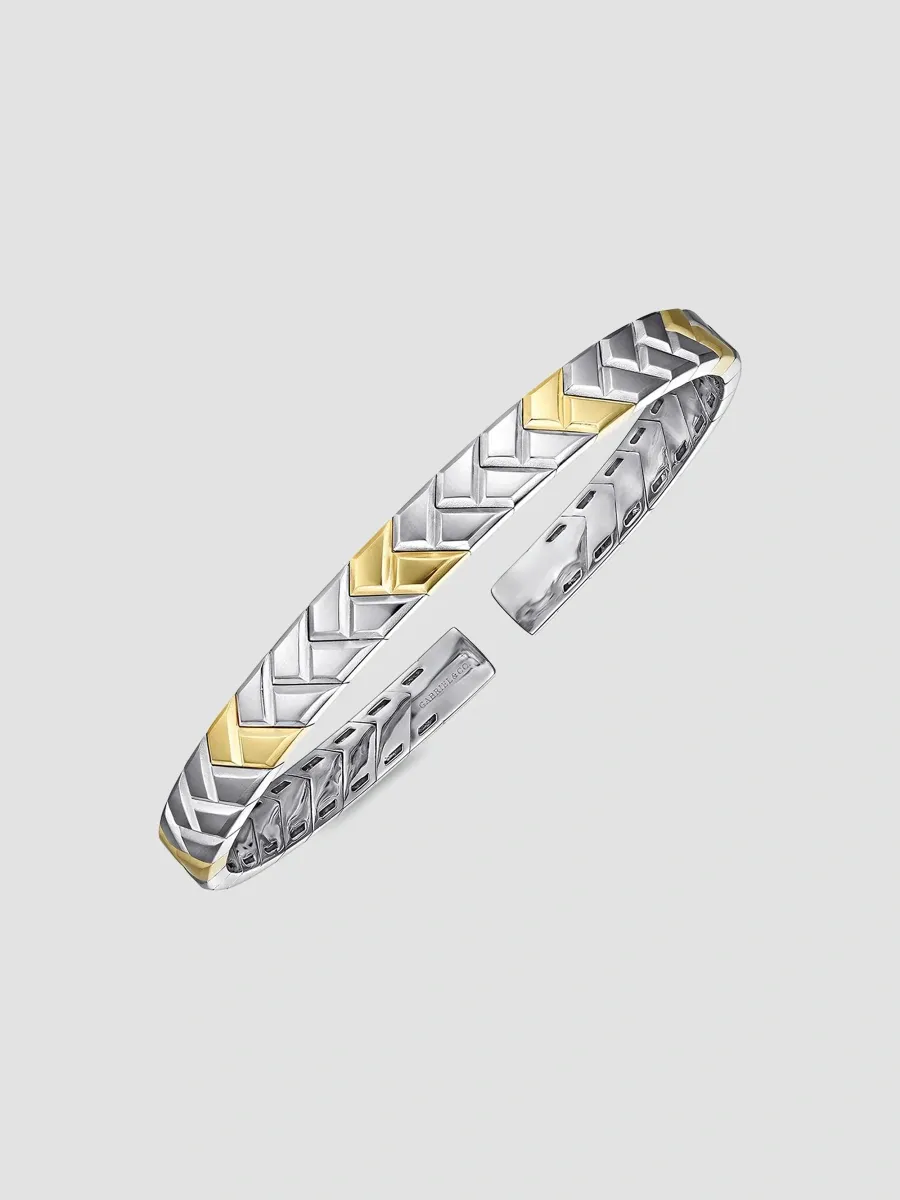 Gabriel & Co Men's Heritage Weave Sterling Silver & 14K Yellow Gold Herringbone Cuff | Thumbnail 4 Gabriel & Co Men's Heritage Weave Sterling Silver & 14K Yellow Gold Herringbone Cuff | Thumbnail 4