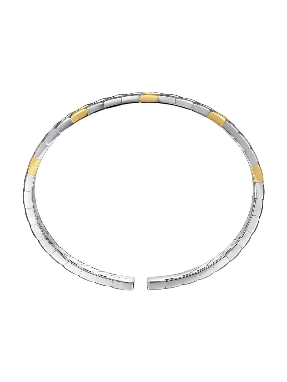 Gabriel & Co Men's Heritage Weave Sterling Silver & 14K Yellow Gold Herringbone Cuff