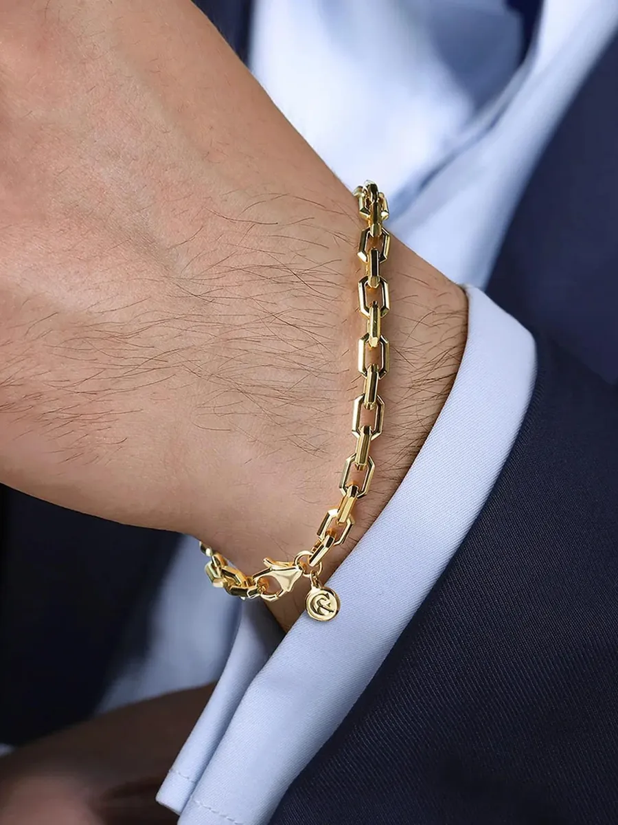 Gabriel & Co Men's Classic 14K Yellow Gold Faceted Oval-Link Chain Bracelet/5.5MM | Thumbnail 2 Gabriel & Co Men's Classic 14K Yellow Gold Faceted Oval-Link Chain Bracelet/5.5MM | Thumbnail 2