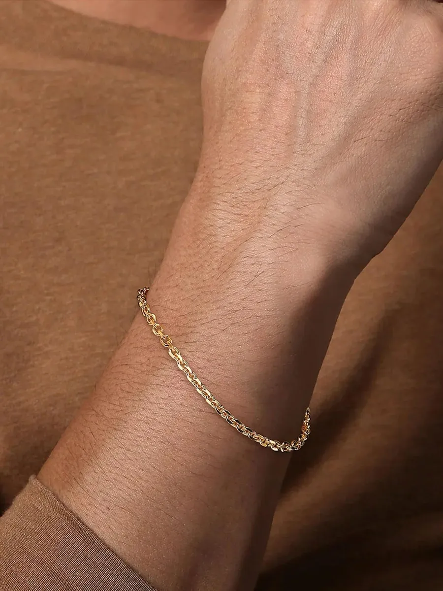Gabriel & Co Men's Classic 14K Yellow Gold Faceted Oval-Link Chain Bracelet/4MM | Thumbnail 2 Gabriel & Co Men's Classic 14K Yellow Gold Faceted Oval-Link Chain Bracelet/4MM | Thumbnail 2