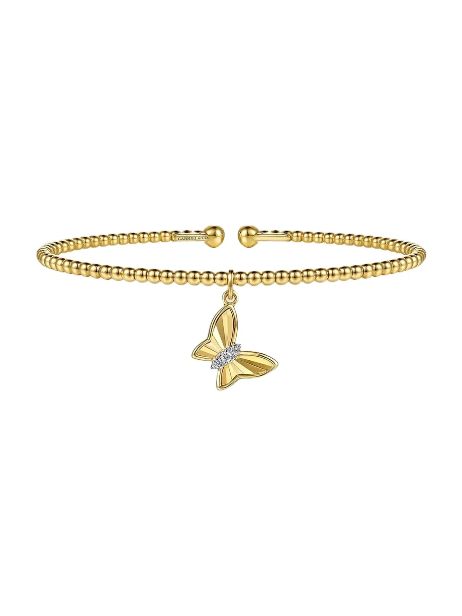 Women's 14K Yellow Gold & 0.03 TCW Diamond Beaded Cuff Women's 14K Yellow Gold & 0.03 TCW Diamond Beaded Cuff
