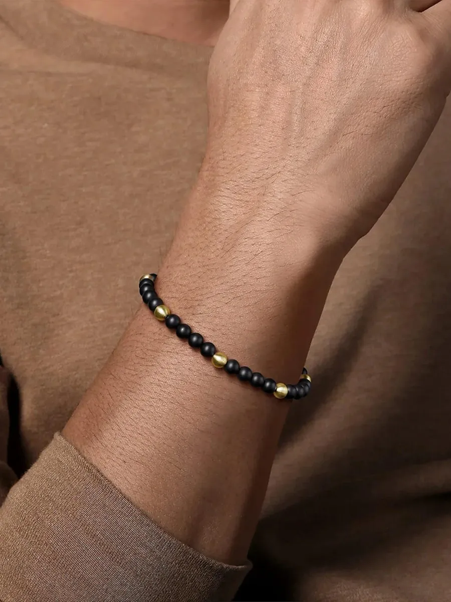 Gabriel & Co Men's Bujukan Black Titanium & 14K Yellow Gold Beaded Bracelet | Thumbnail 2 Gabriel & Co Men's Bujukan Black Titanium & 14K Yellow Gold Beaded Bracelet | Thumbnail 2
