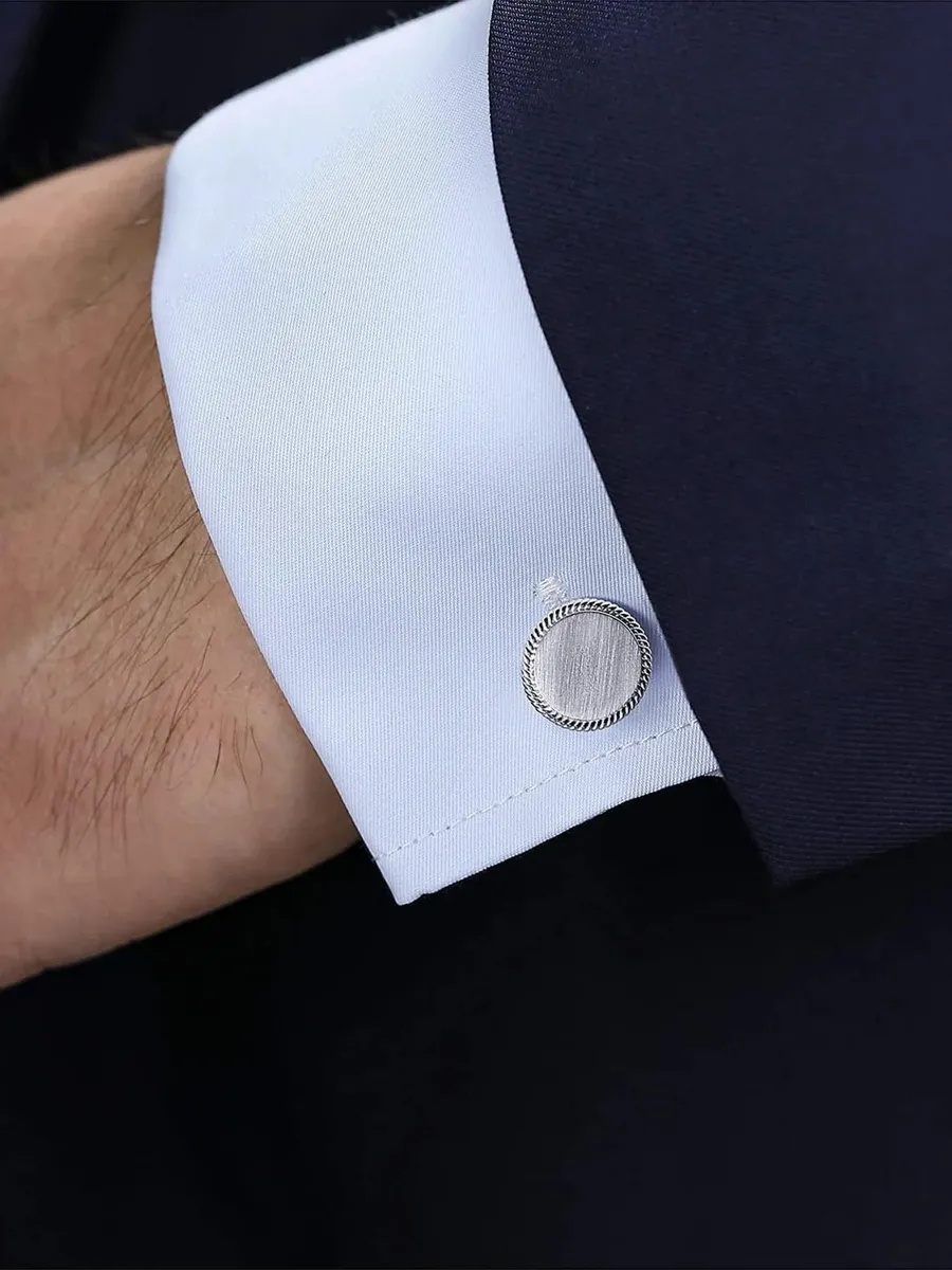 Gabriel & Co Men's Hampton Sterling Silver Round Cufflinks | Thumbnail 2