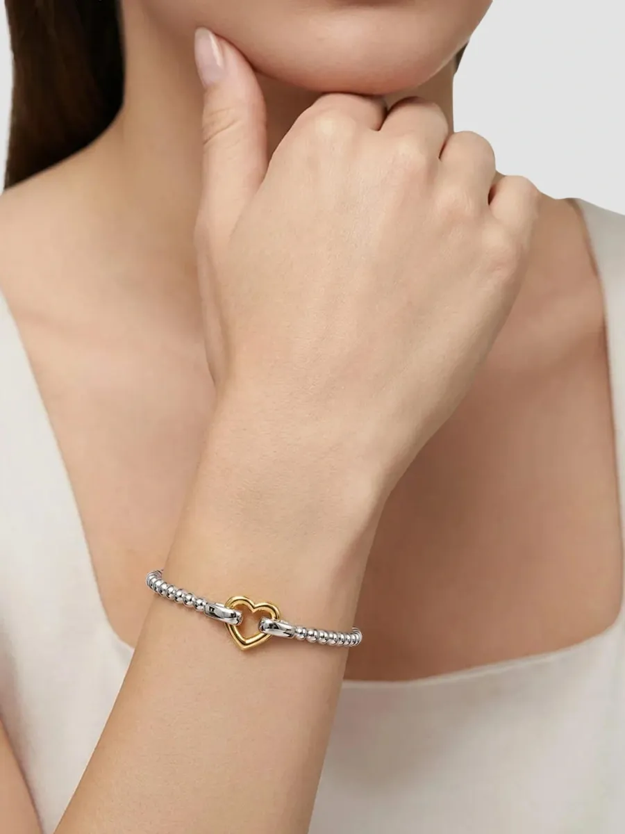 Gabriel & Co Women's Sterling Silver & 14K Yellow Gold Beaded Heart Bracelet | Thumbnail 2 Gabriel & Co Women's Sterling Silver & 14K Yellow Gold Beaded Heart Bracelet | Thumbnail 2