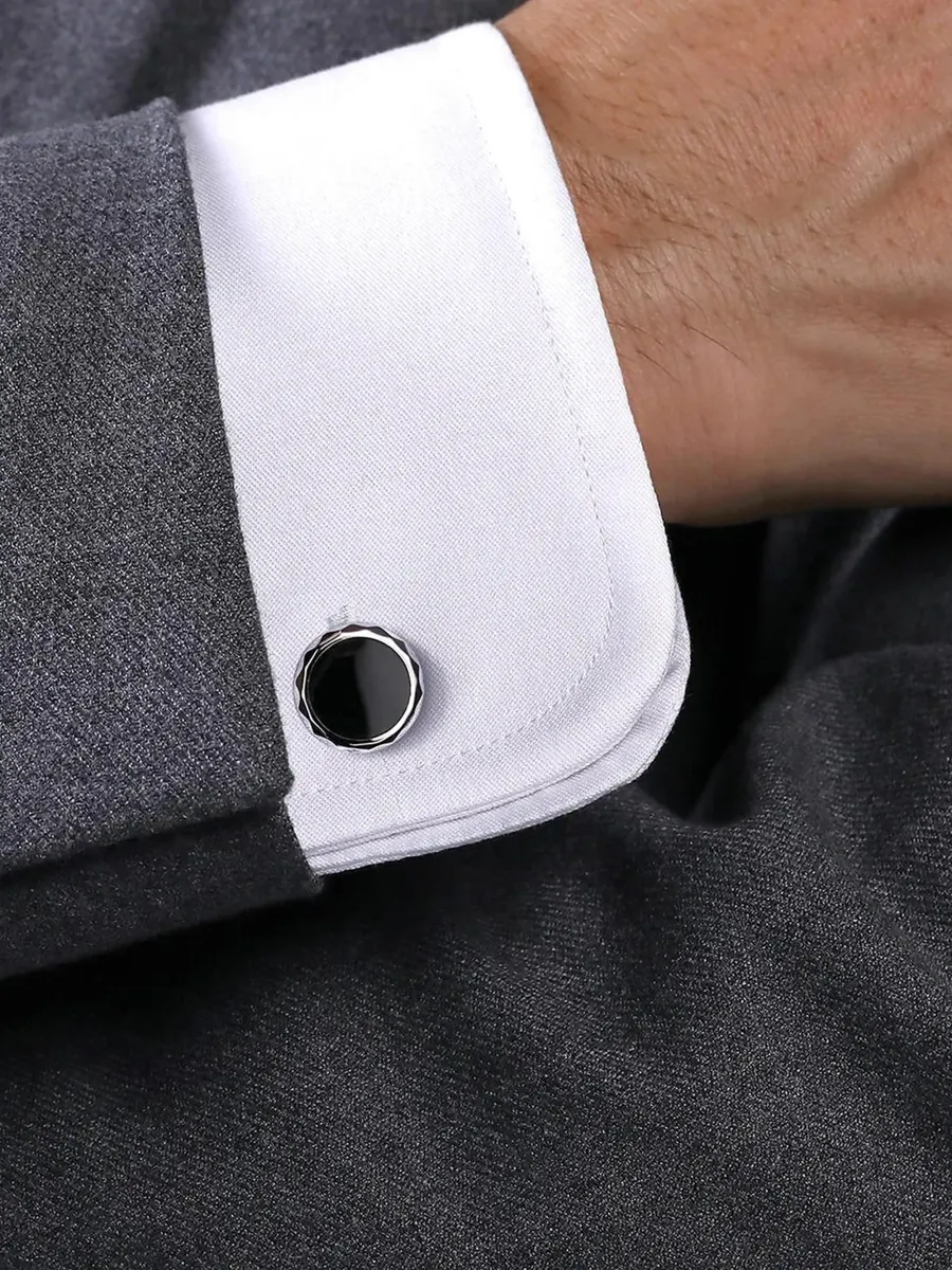 Gabriel & Co Men's Sterling Silver & Enamel Cufflinks - Black | Thumbnail 2 Gabriel & Co Men's Sterling Silver & Enamel Cufflinks - Black | Thumbnail 2