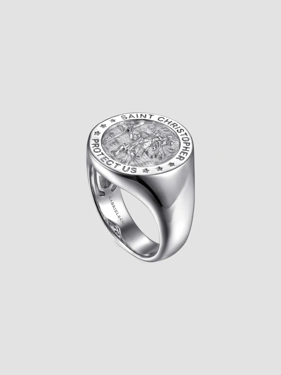 Gabriel & Co Men's Modern Relics Sterling Silver Saint Christopher Signet Ring | Thumbnail 3