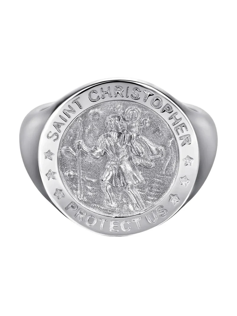 Gabriel & Co Men's Modern Relics Sterling Silver Saint Christopher Signet Ring
