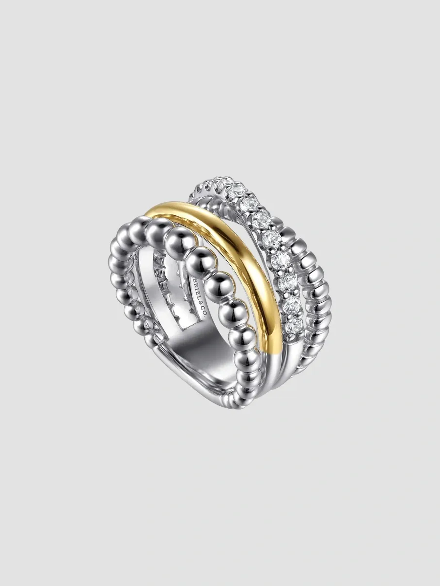 Gabriel & Co Women's Sterling Silver, 14K Yellow Gold & White Sapphire Multi-Band Ring | Thumbnail 3 Gabriel & Co Women's Sterling Silver, 14K Yellow Gold & White Sapphire Multi-Band Ring | Thumbnail 3