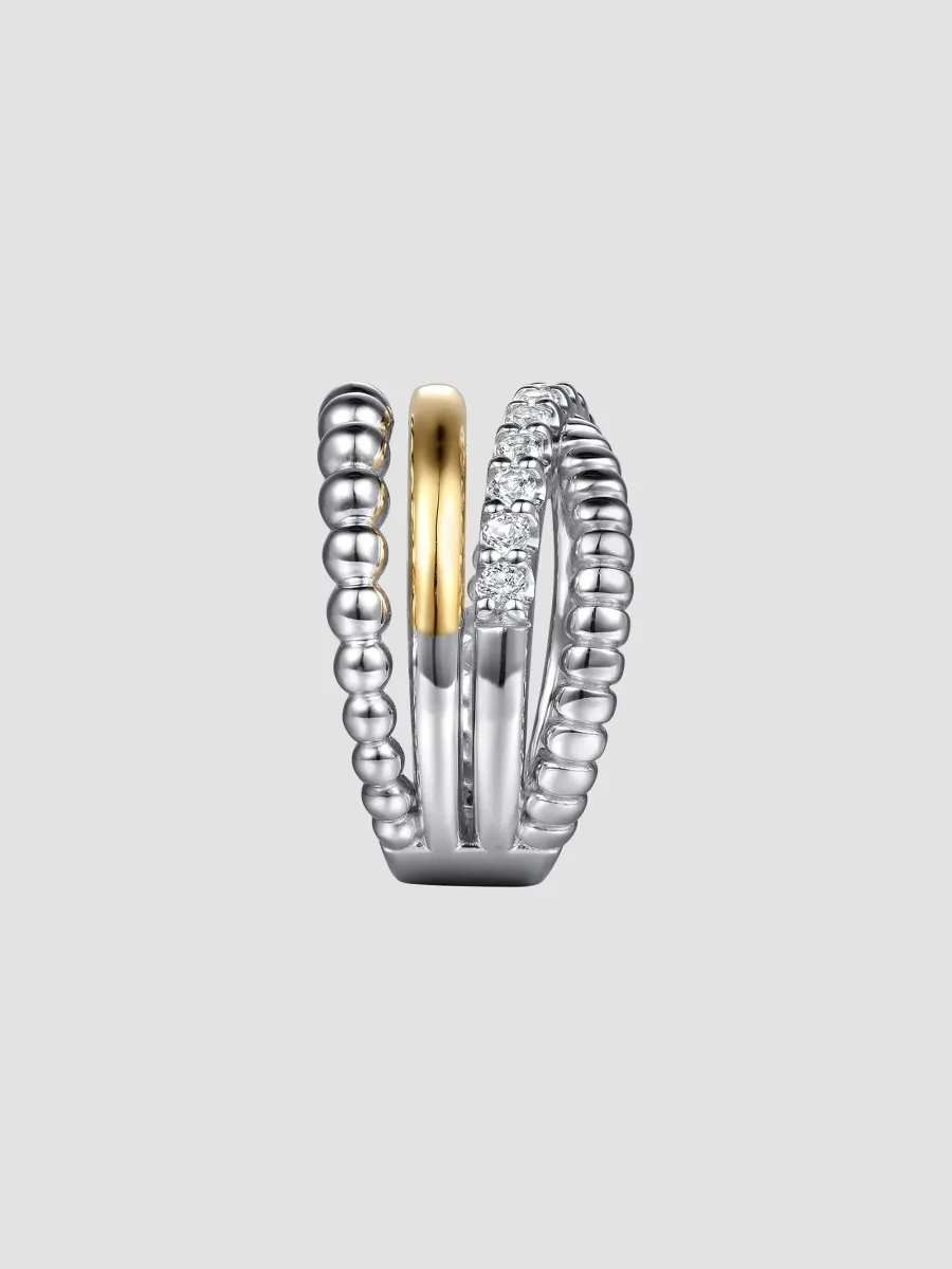 Gabriel & Co Women's Sterling Silver, 14K Yellow Gold & White Sapphire Multi-Band Ring | Thumbnail 4 Gabriel & Co Women's Sterling Silver, 14K Yellow Gold & White Sapphire Multi-Band Ring | Thumbnail 4