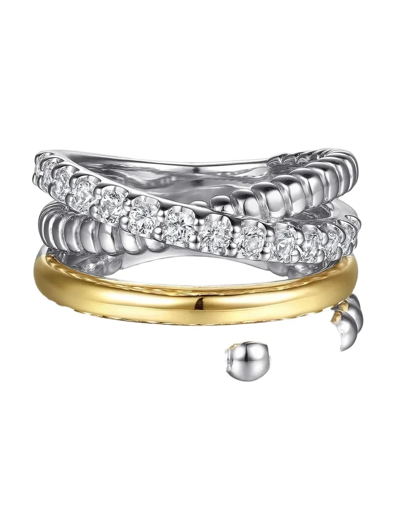 Women's Sterling Silver, 14K Yellow Gold & White Sapphire Multi-Band Ring Women's Sterling Silver, 14K Yellow Gold & White Sapphire Multi-Band Ring