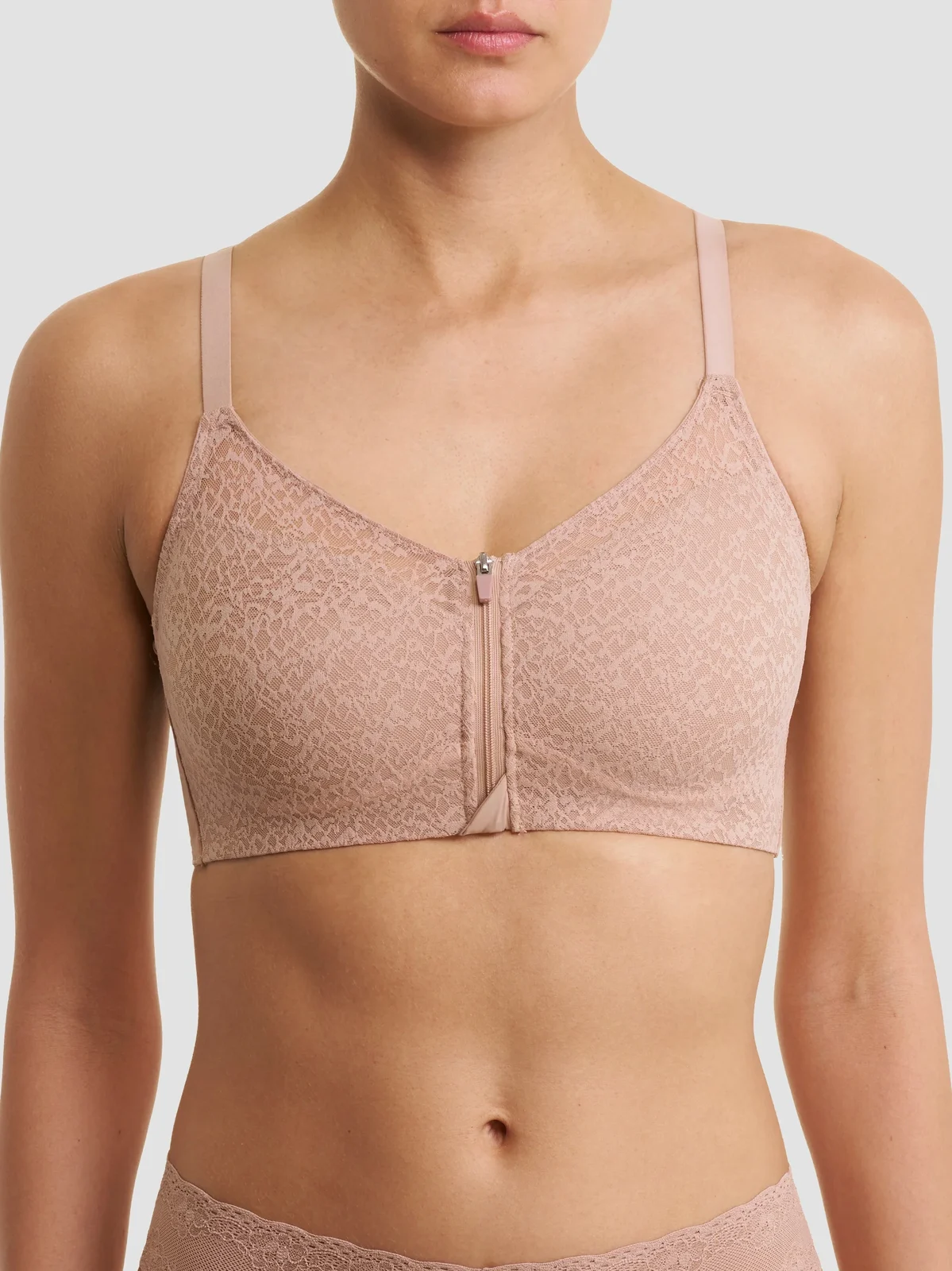 Natori Women's Pretty Smooth Zip Front Pocketed Mastectomy Wireless Bra