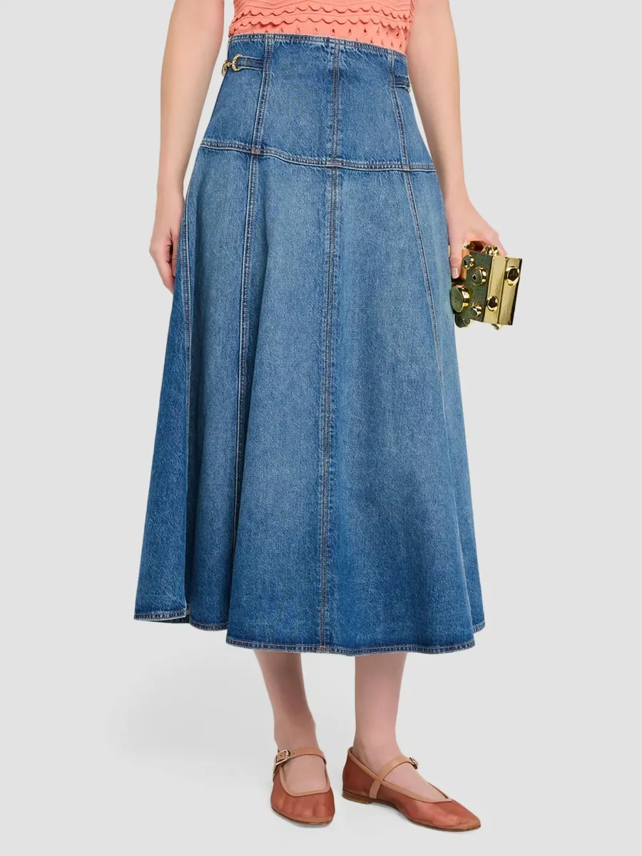 Ulla Johnson Women's Brigette Denim A-Line Midi Skirt | Thumbnail 4