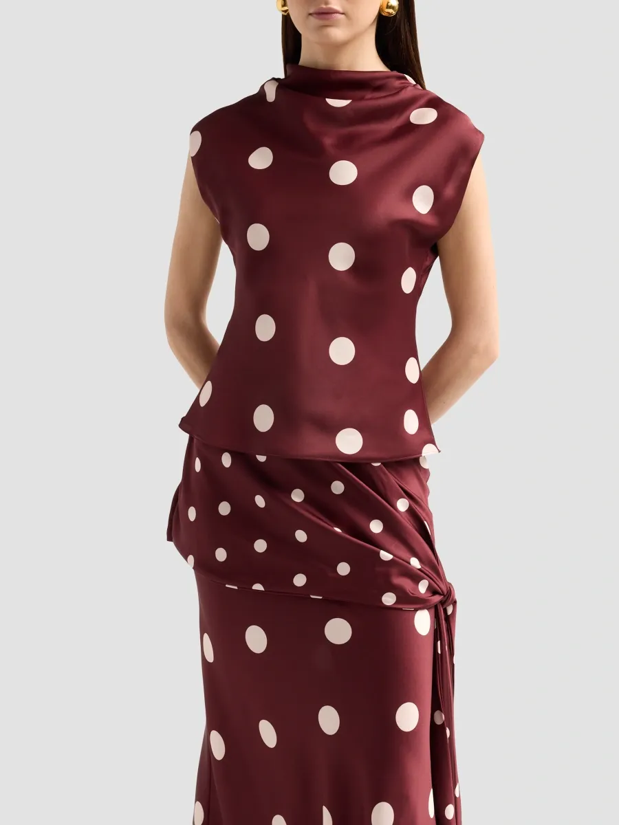Misa Los Angeles Women's Halo Polka Dot Satin Top | Thumbnail 4