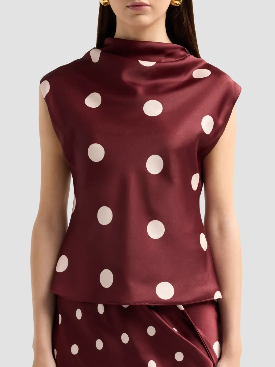 Misa Los Angeles Women's Halo Polka Dot Satin Top | Thumbnail 5