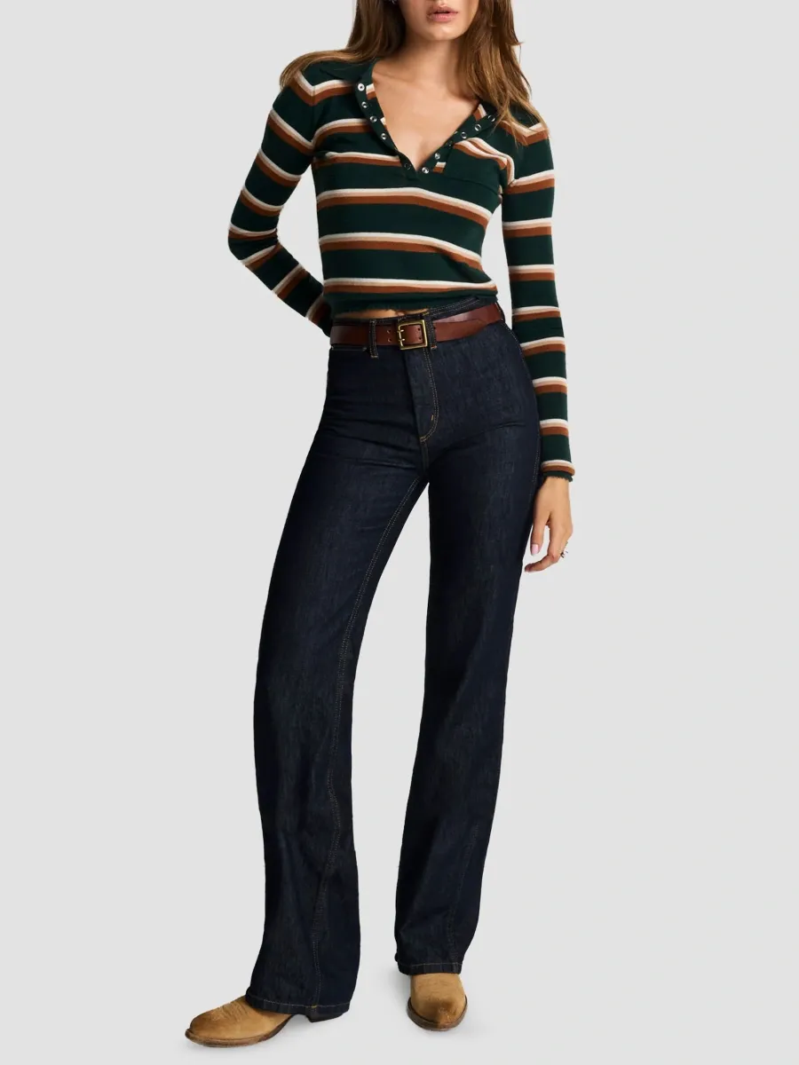 RE/DONE Women's Erin Striped Henley Top | Thumbnail 2 RE/DONE Women's Erin Striped Henley Top | Thumbnail 2