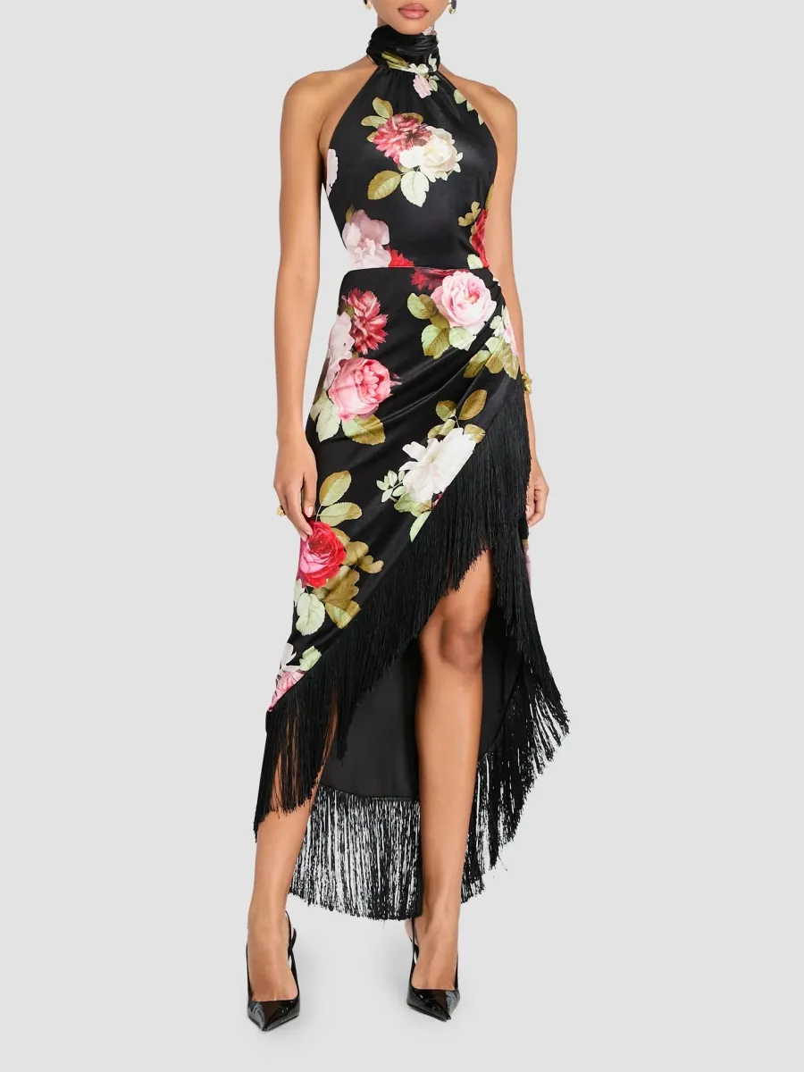 Retrofête Women's Winrey Floral Satin Halter Midi Dress | Thumbnail 2