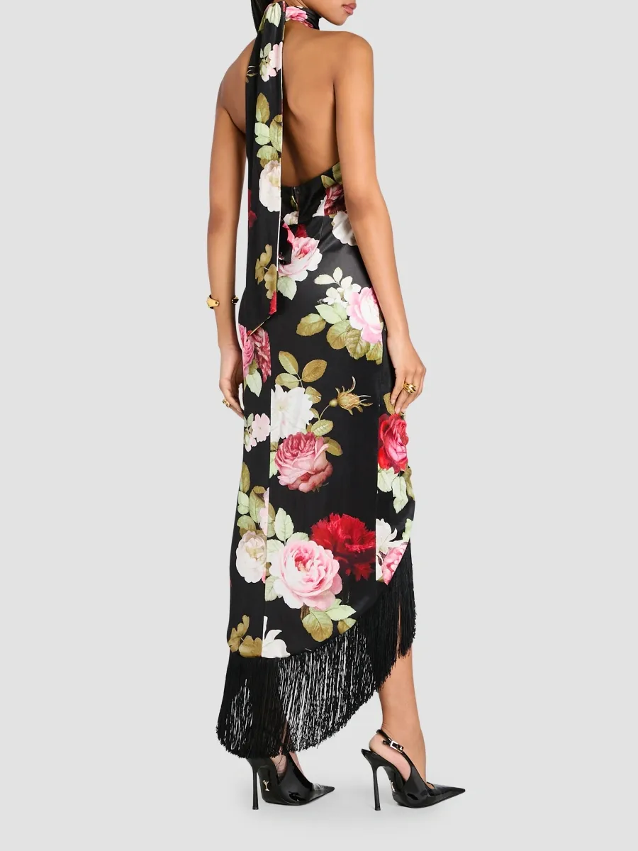 Retrofête Women's Winrey Floral Satin Halter Midi Dress | Thumbnail 3
