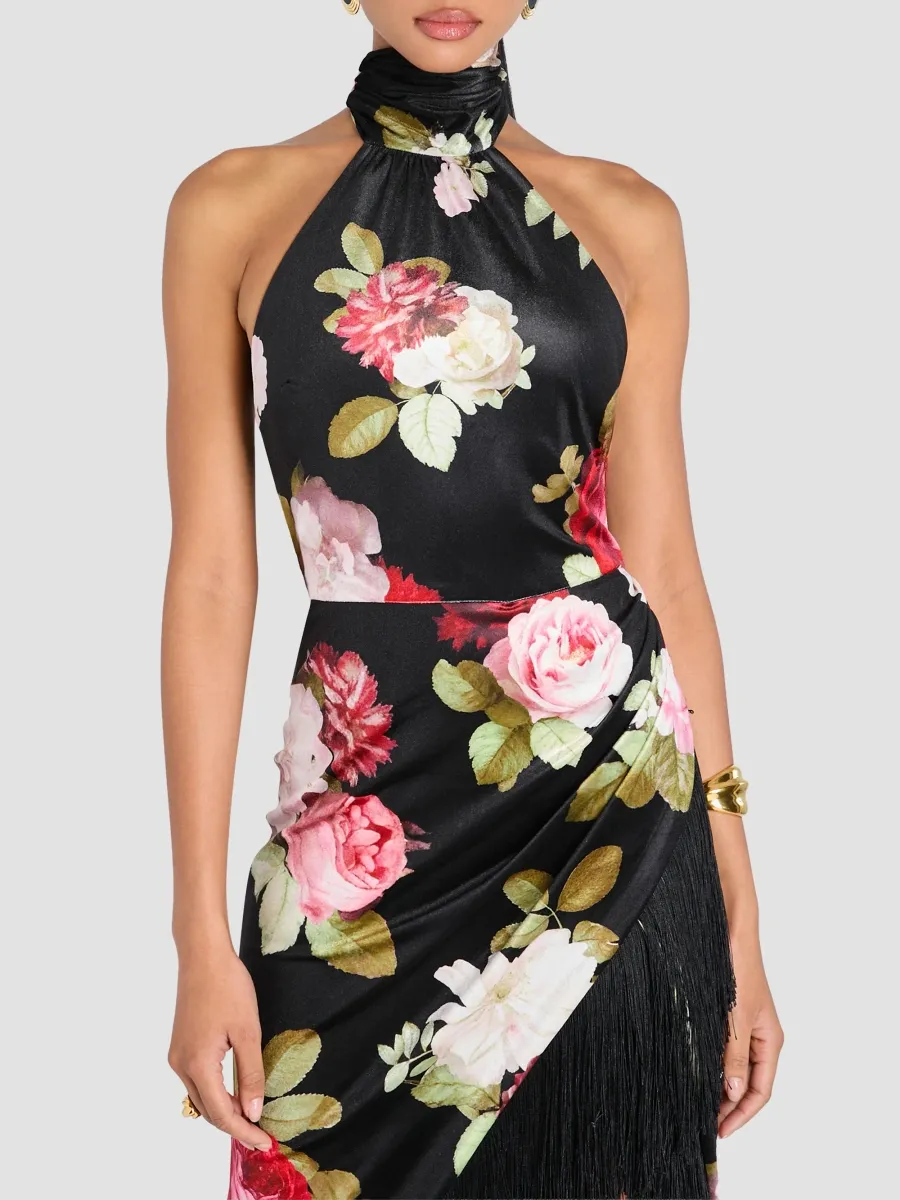 Retrofête Women's Winrey Floral Satin Halter Midi Dress | Thumbnail 4