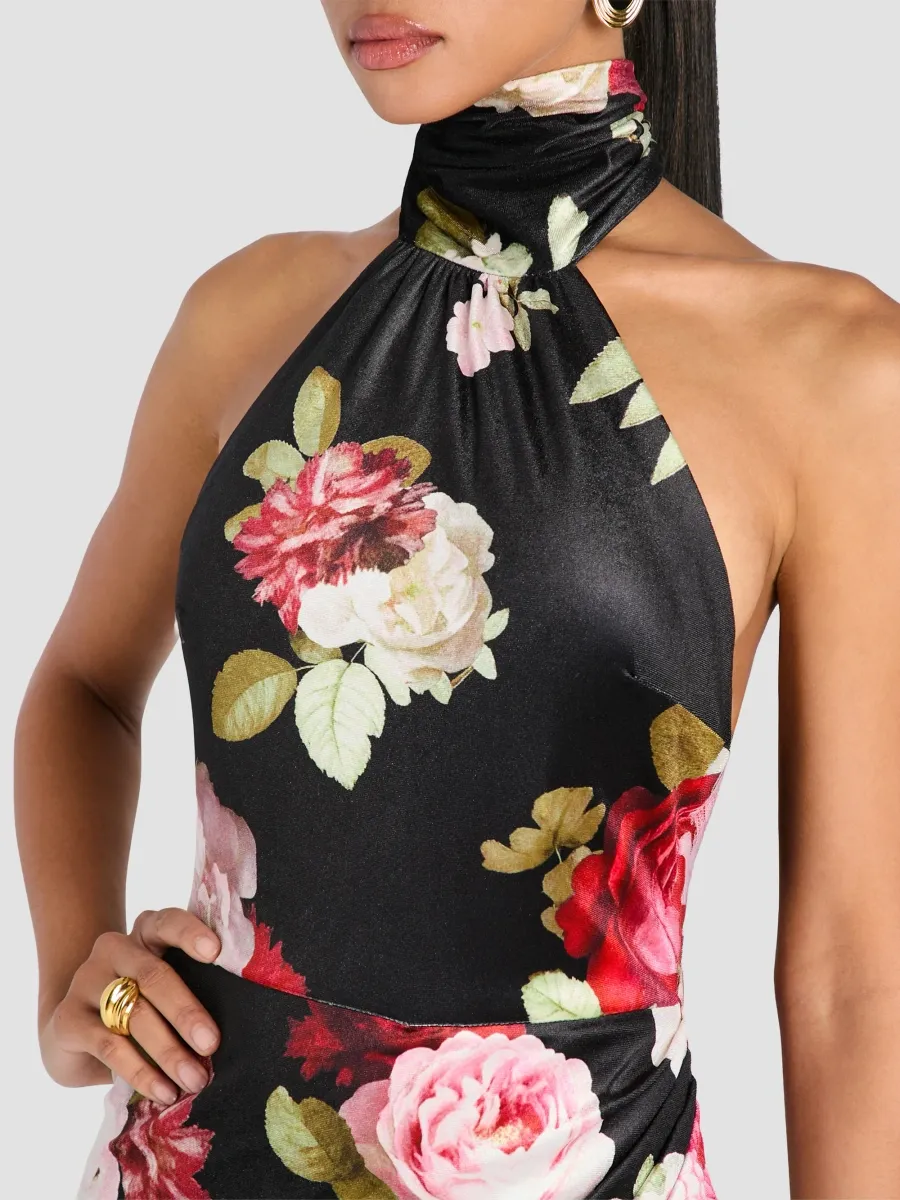 Retrofête Women's Winrey Floral Satin Halter Midi Dress | Thumbnail 5