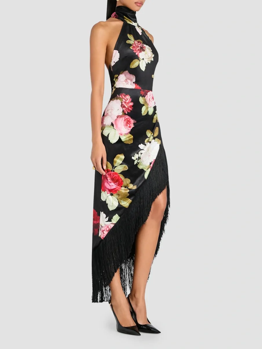 Retrofête Women's Winrey Floral Satin Halter Midi Dress | Thumbnail 6