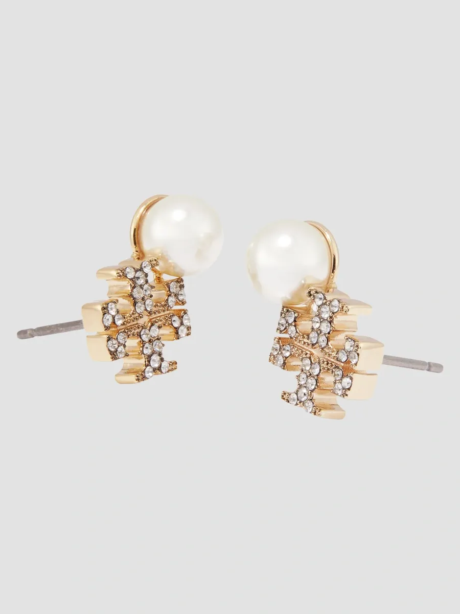 Tory Burch Women's Moondance 18K-Gold-Plated, Glass Crystal & Imitation Pearl Logo Stud Earrings | Thumbnail 2 Tory Burch Women's Moondance 18K-Gold-Plated, Glass Crystal & Imitation Pearl Logo Stud Earrings | Thumbnail 2