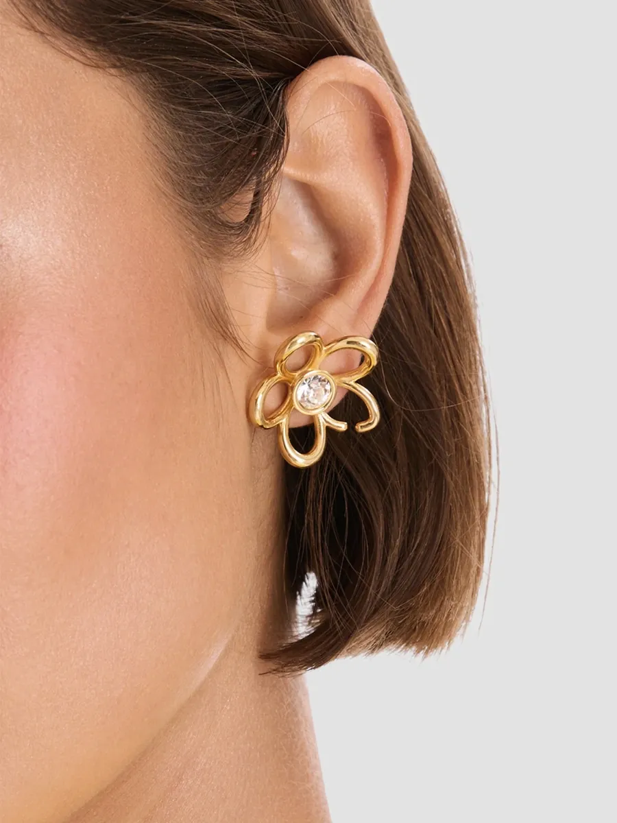 Oscar de la Renta Women's 24K-Gold-Plated & Glass Crystal Flower Stud Earrings | Thumbnail 2 Oscar de la Renta Women's 24K-Gold-Plated & Glass Crystal Flower Stud Earrings | Thumbnail 2