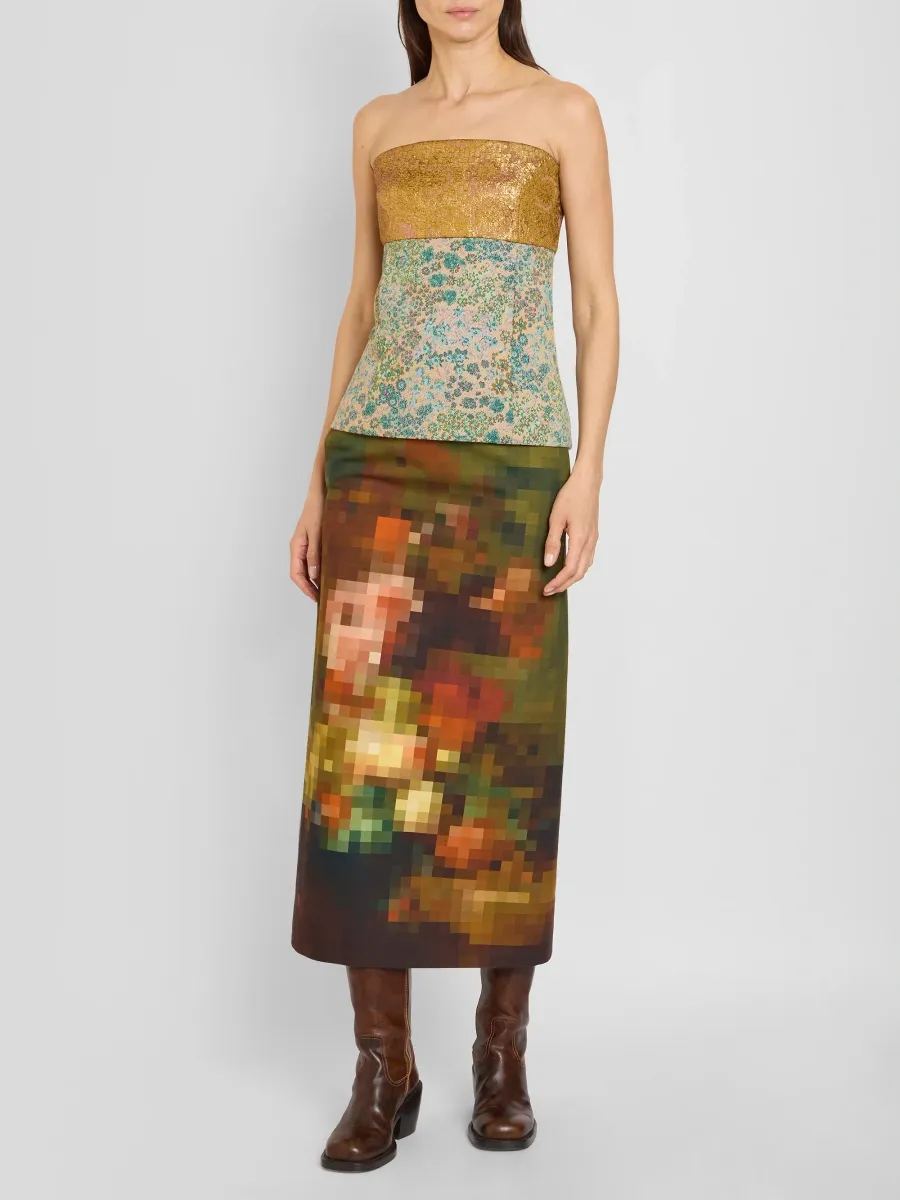 Dries Van Noten Women's Sentista Pixelated Floral Cotton Midi Skirt | Thumbnail 2 Dries Van Noten Women's Sentista Pixelated Floral Cotton Midi Skirt | Thumbnail 2