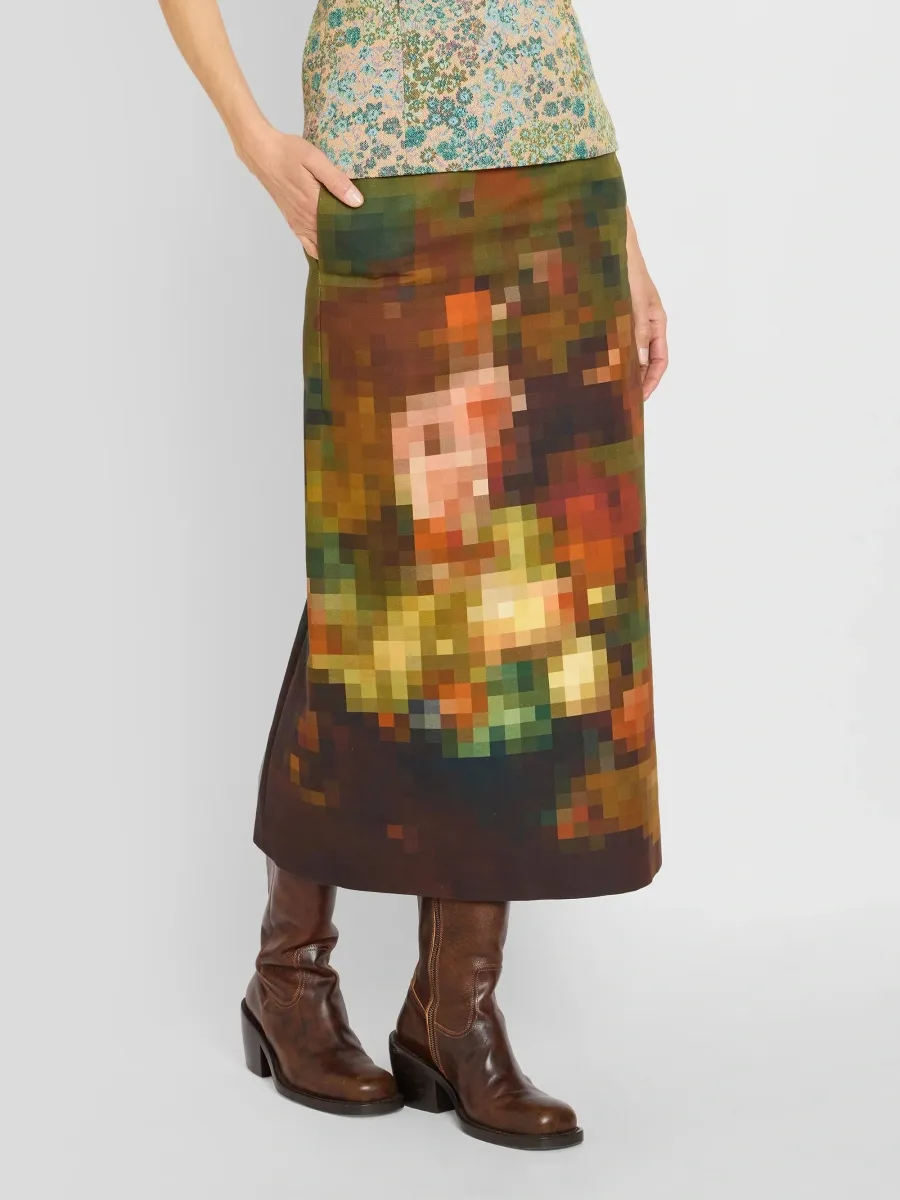Dries Van Noten Women's Sentista Pixelated Floral Cotton Midi Skirt | Thumbnail 4 Dries Van Noten Women's Sentista Pixelated Floral Cotton Midi Skirt | Thumbnail 4