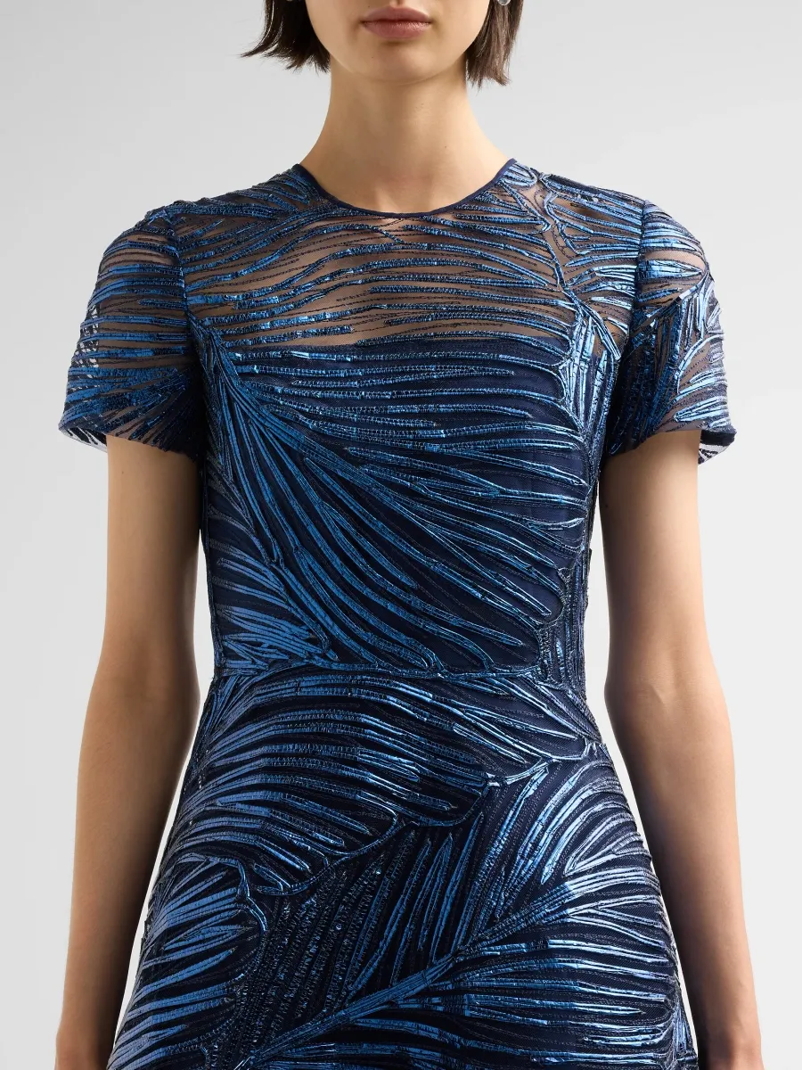 Naeem Khan Women's Metallic Raffia Short-Sleeve Illusion Gown | Thumbnail 5