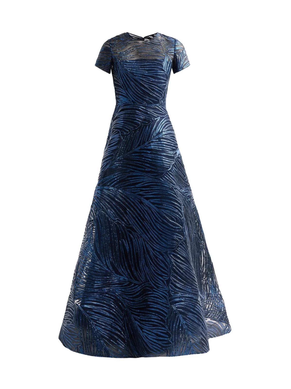 Naeem Khan Women's Metallic Raffia Short-Sleeve Illusion Gown