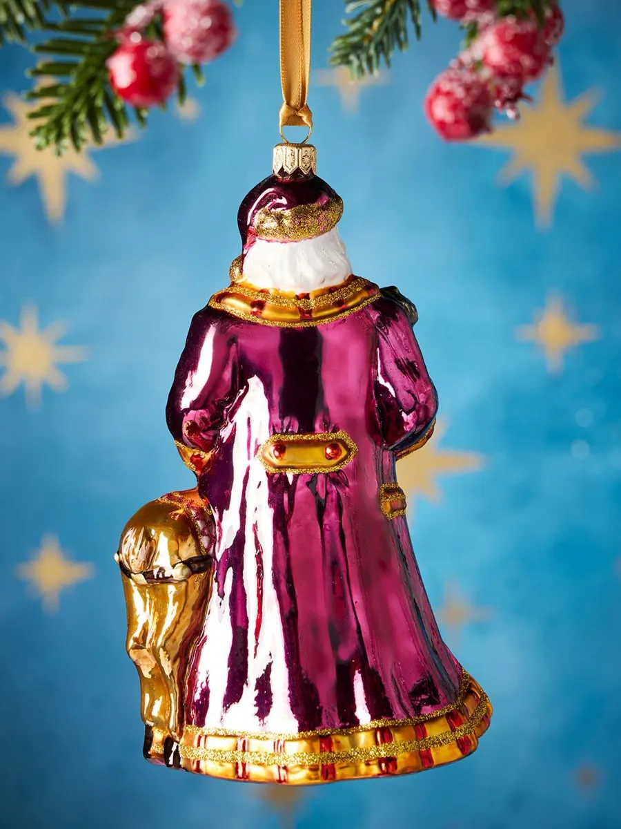 Glassware Art Studio Santa With Deer Glass Ornament | Thumbnail 2