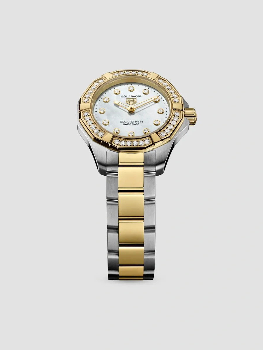 TAG Heuer Women's Aquaracer Professional 100 Solargraph Stainless Steel, 18K-Gold-Plated, 0.37 TCW Diamond, & Mother-Of-Pearl Bracelet Watch/28MM | Thumbnail 3