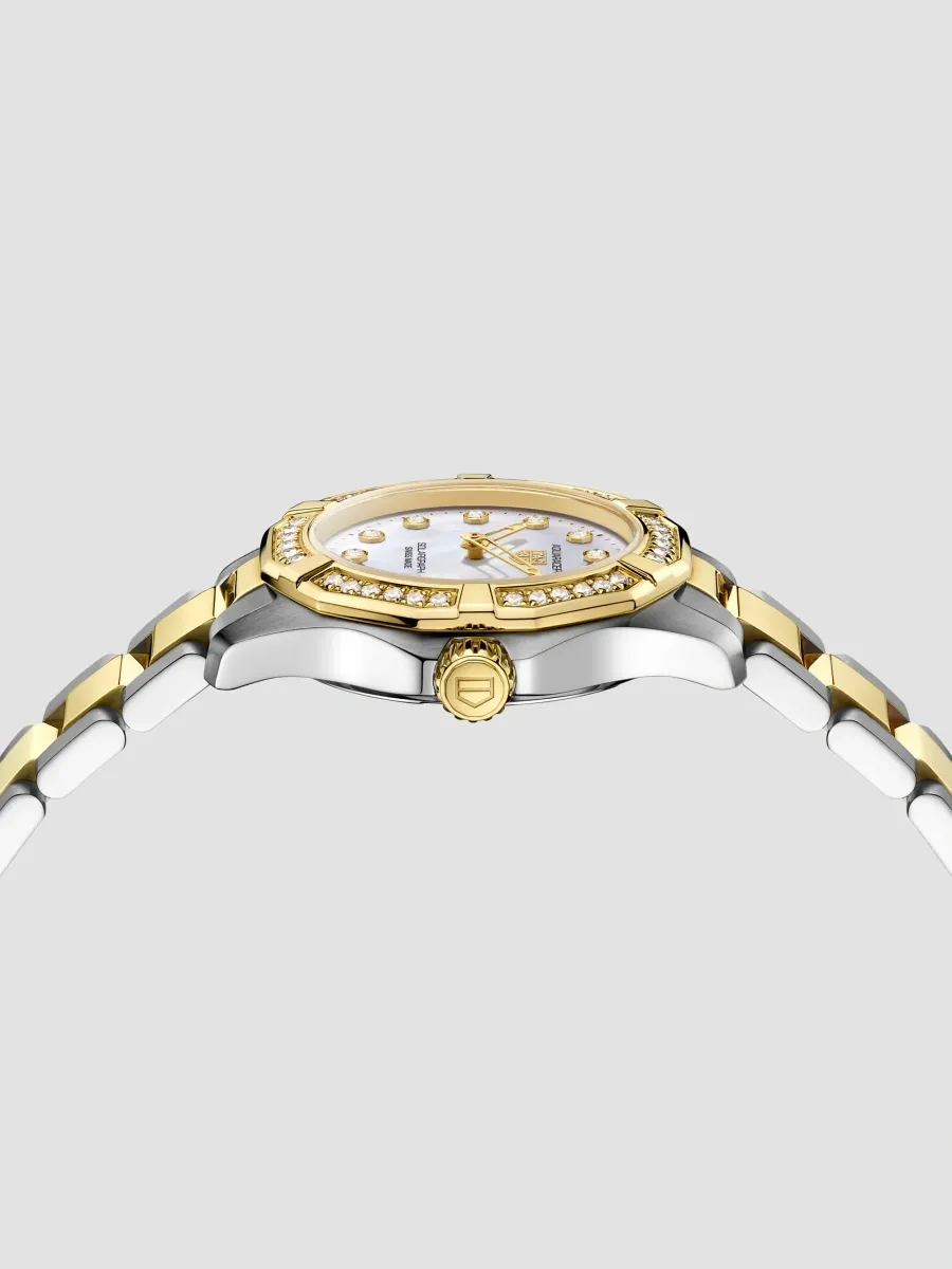 TAG Heuer Women's Aquaracer Professional 100 Solargraph Stainless Steel, 18K-Gold-Plated, 0.37 TCW Diamond, & Mother-Of-Pearl Bracelet Watch/28MM | Thumbnail 4