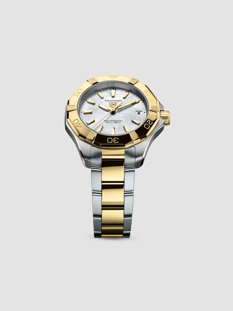 TAG Heuer Women's Aquaracer Professional 200 Solargraph Stainless Steel, 18K-Gold-Plated & Mother-Of-Pearl Bracelet Watch/34MM | Thumbnail 4