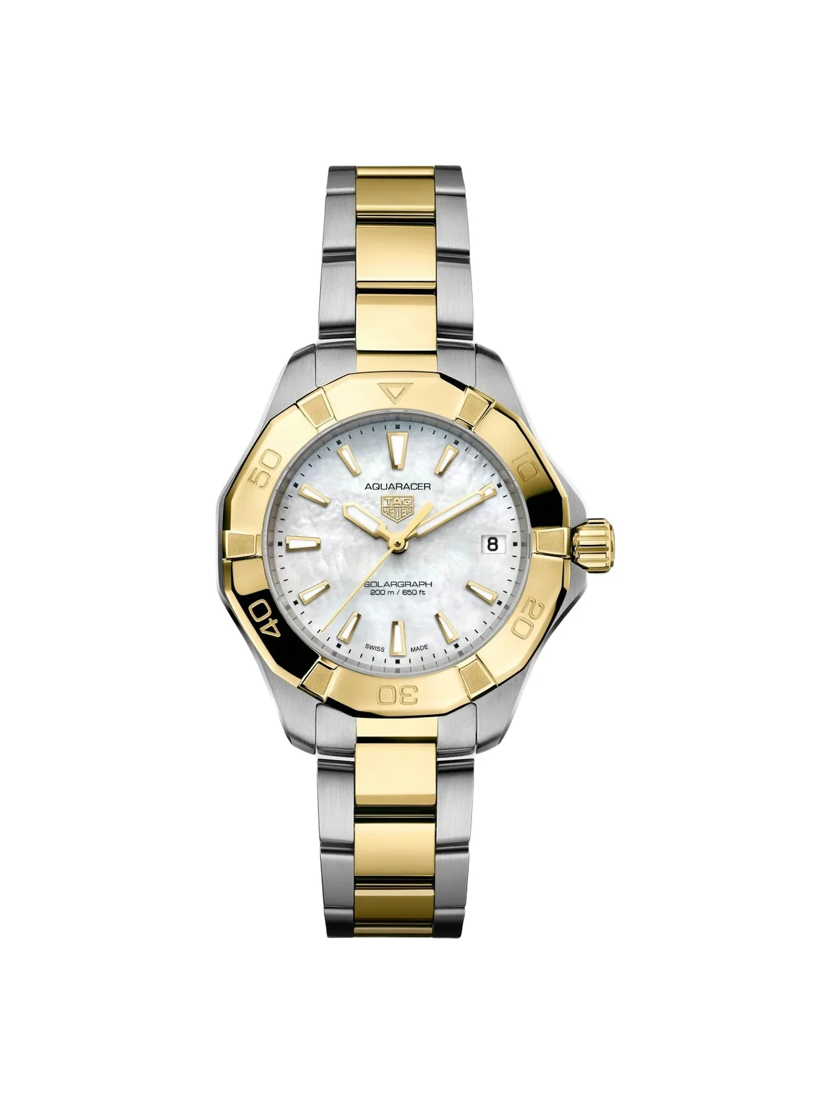 TAG Heuer Women's Aquaracer Professional 200 Solargraph Stainless Steel, 18K-Gold-Plated & Mother-Of-Pearl Bracelet Watch/34MM