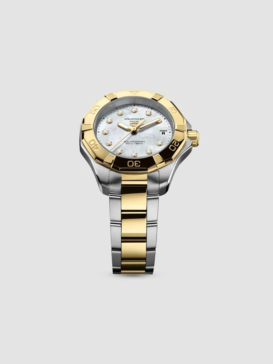 TAG Heuer Women's Aquaracer Professional 200 Solargraph Stainless Steel, 18K-Gold-Plated, 0.15 TCW Diamond, & Mother-Of-Pearl Bracelet Watch/34MM | Thumbnail 4 TAG Heuer Women's Aquaracer Professional 200 Solargraph Stainless Steel, 18K-Gold-Plated, 0.15 TCW Diamond, & Mother-Of-Pearl Bracelet Watch/34MM | Thumbnail 4