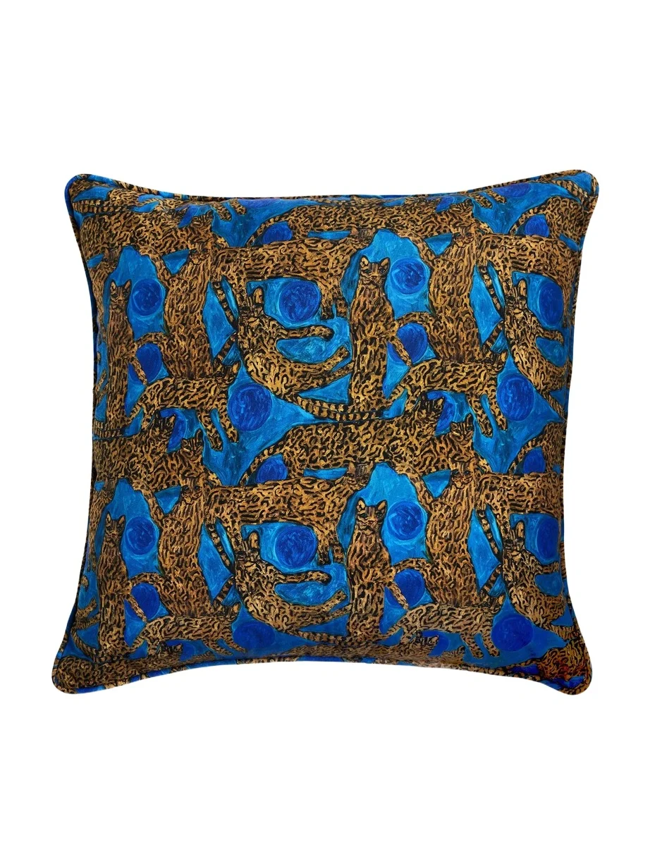 Ocelots Blue Pearls Cotton Pillow 22X22 Ocelots Blue Pearls Cotton Pillow 22X22