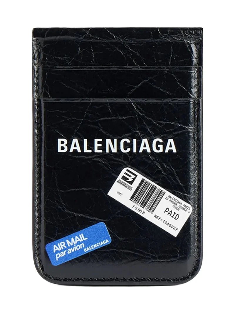 Balenciaga Men's Shopper Phone Magnet Card Holder with Stand - Black