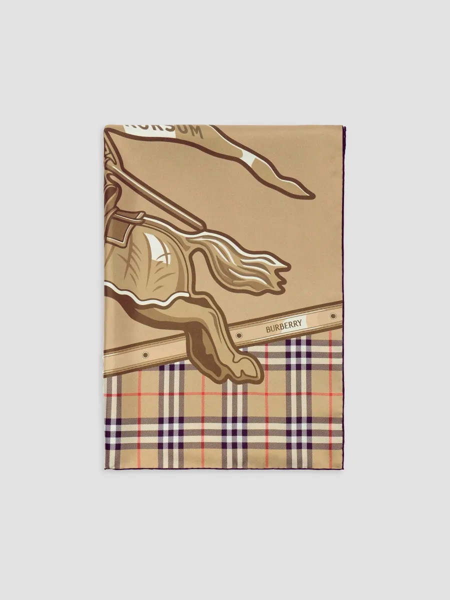 Burberry Women's Knight & Check Silk Twill Oblong Scarf | Thumbnail 2 Burberry Women's Knight & Check Silk Twill Oblong Scarf | Thumbnail 2