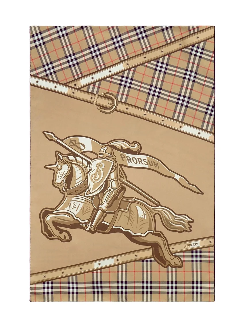 Women's Knight & Check Silk Twill Oblong Scarf Women's Knight & Check Silk Twill Oblong Scarf