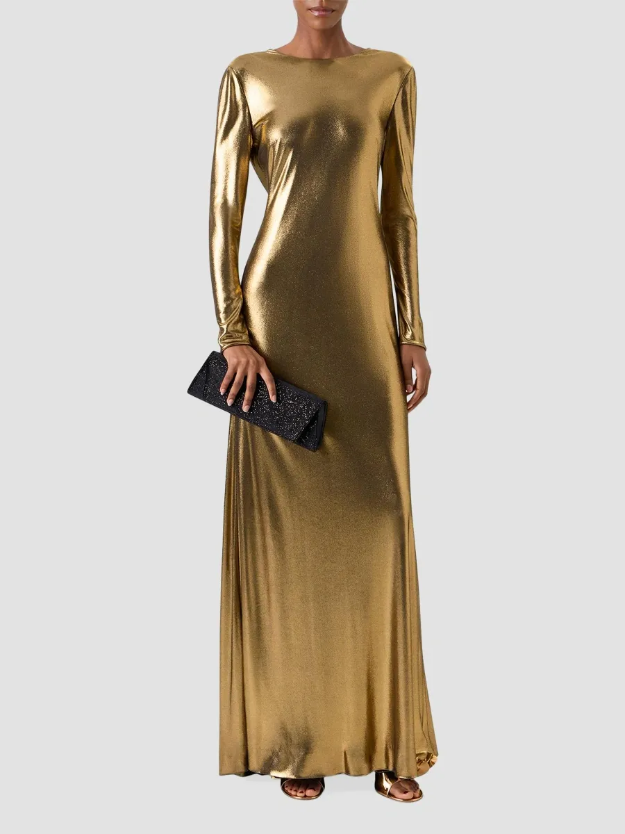 Akris Women's Metallic Lamé Jersey A-Line Gown | Thumbnail 2 Akris Women's Metallic Lamé Jersey A-Line Gown | Thumbnail 2