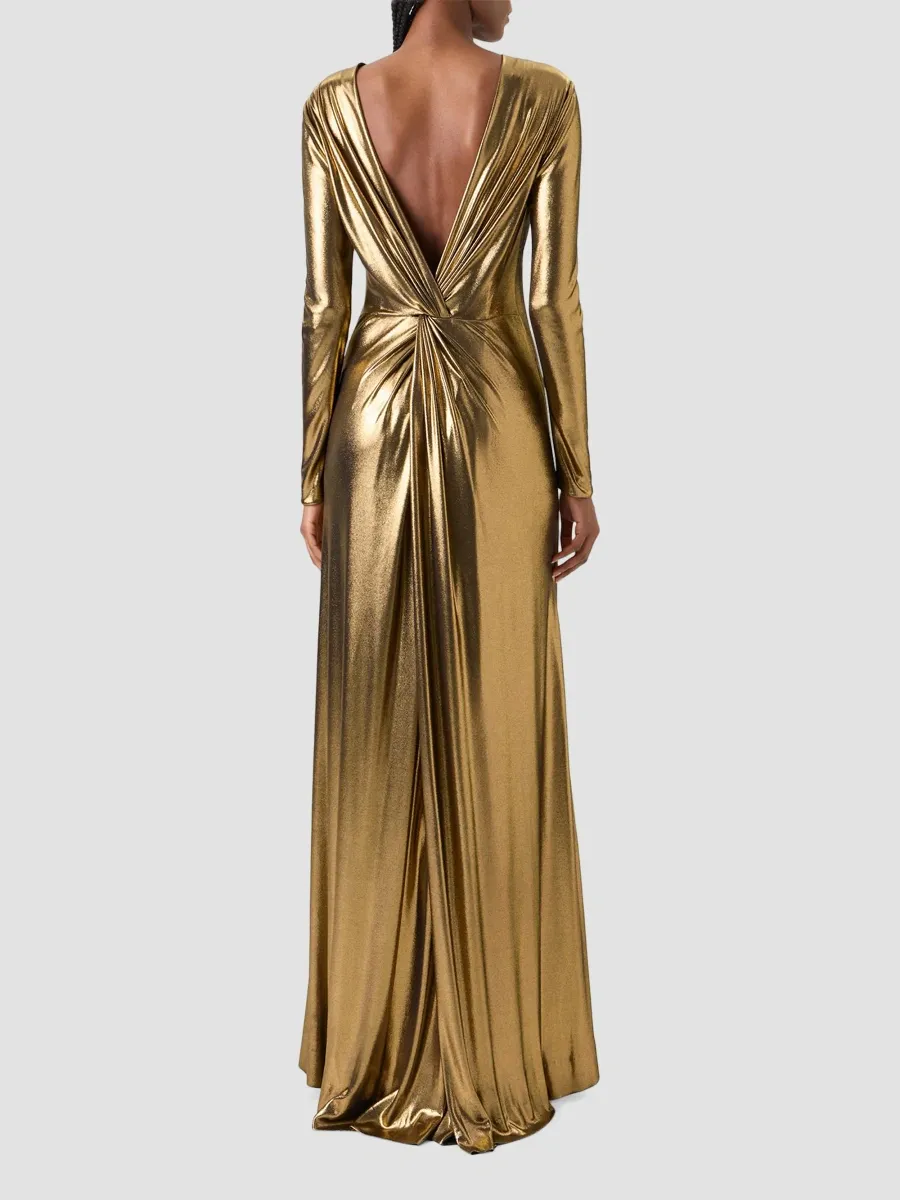 Akris Women's Metallic Lamé Jersey A-Line Gown | Thumbnail 3 Akris Women's Metallic Lamé Jersey A-Line Gown | Thumbnail 3