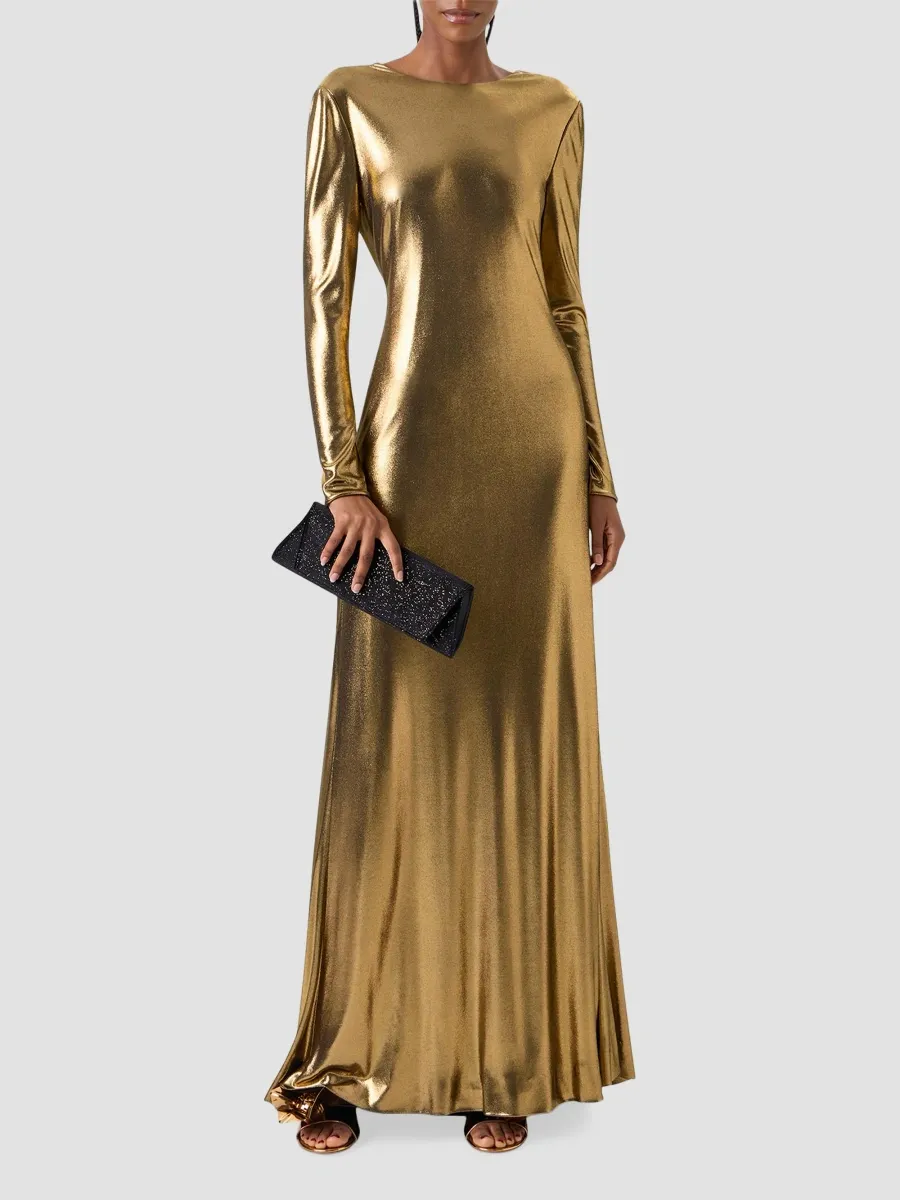 Akris Women's Metallic Lamé Jersey A-Line Gown | Thumbnail 4 Akris Women's Metallic Lamé Jersey A-Line Gown | Thumbnail 4