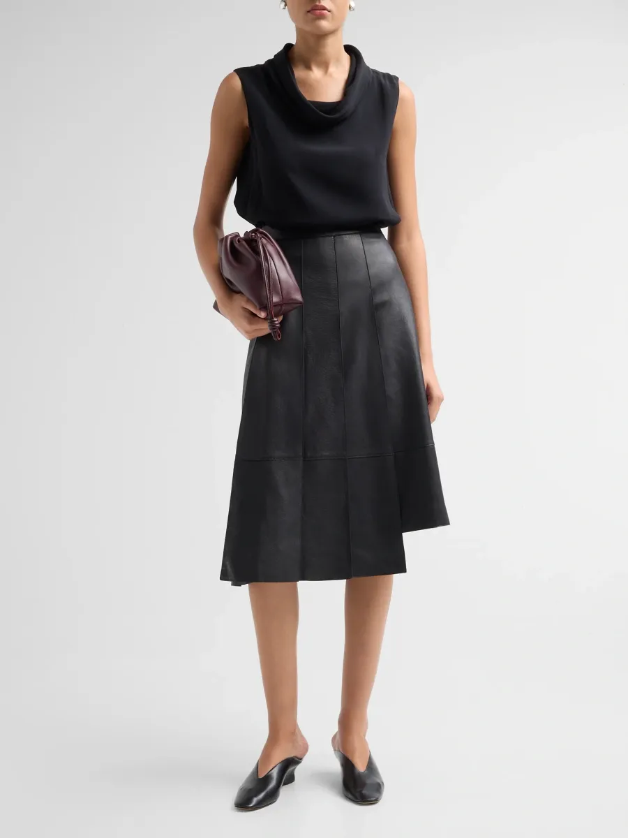 Akris Women's Nappa Leather Asymmetric Midi Skirt | Thumbnail 2